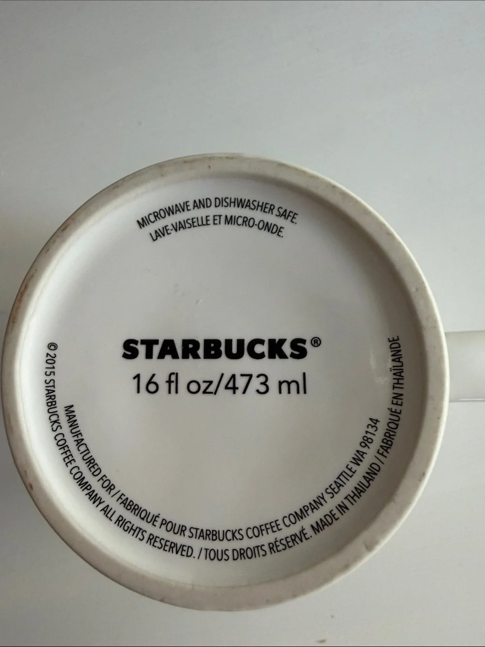 Starbucks White Mug with Bright Green Tennis Ball and Black Dog Sketches 2015